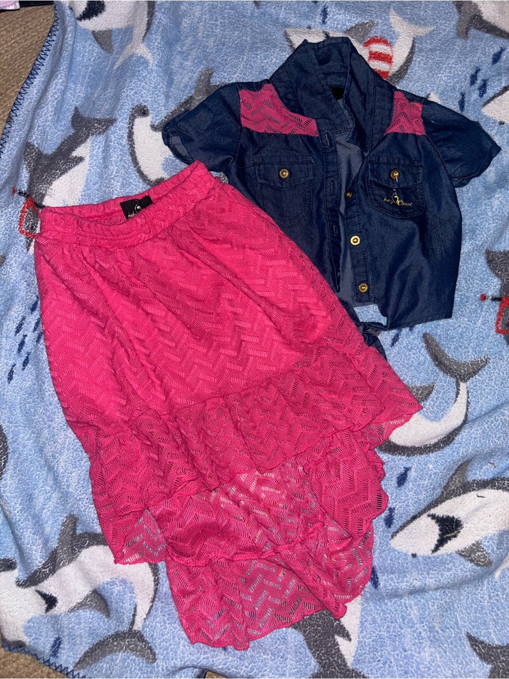 Baby Phat Navy Jacket with Bright Fuchsia Lace High-Low Skirt